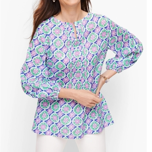 Talbots Split Neck Pin-tuck Top - Medallion Size XL - Picture 1 of 13